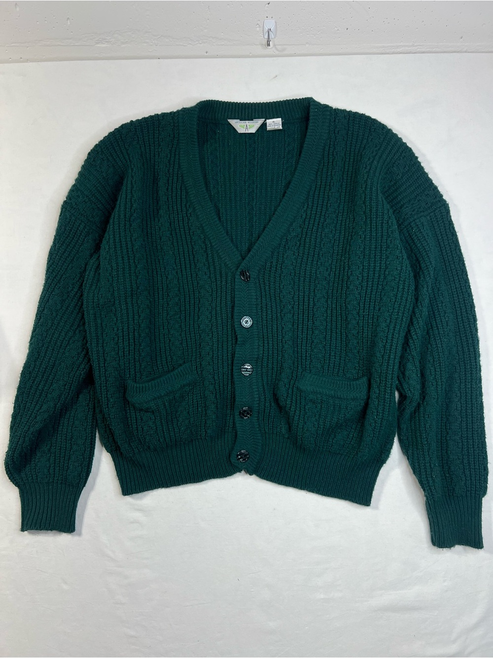 Men's Vintage American Weekend Green cable knit button up cardigan